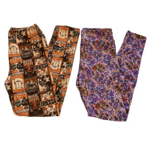 Lot of 2 Lularoe OS Disney Villains Evil Queen Hearts Cruella Leggings And Purpl